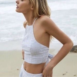 Lottie Moss White and Blue Halter Top